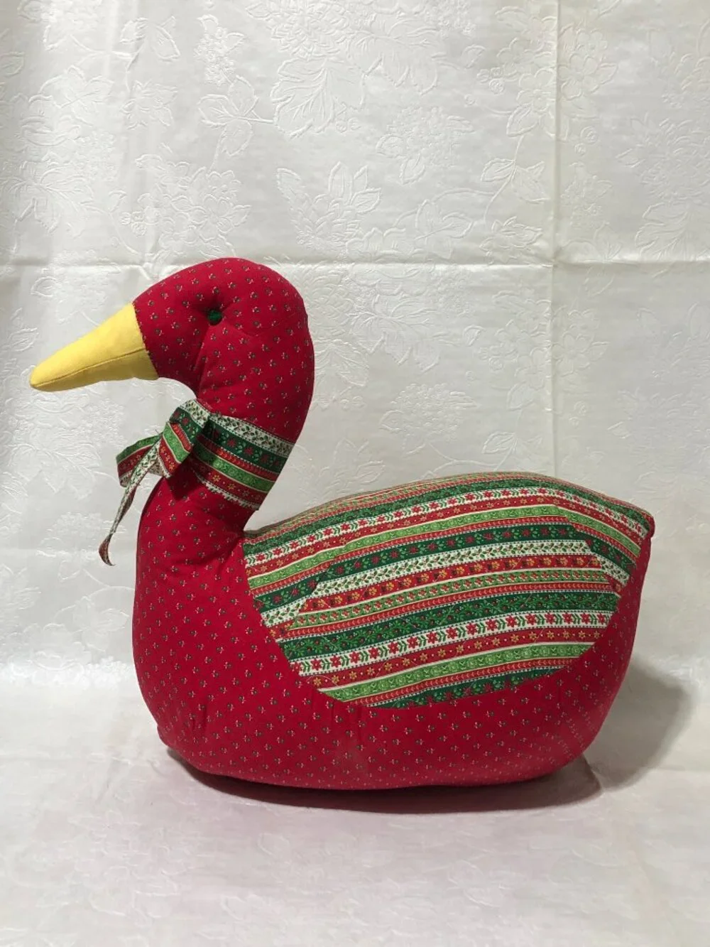 Vintage Fabric Duck Handmade Multicolor Country Cottage Grandmacore Christmas